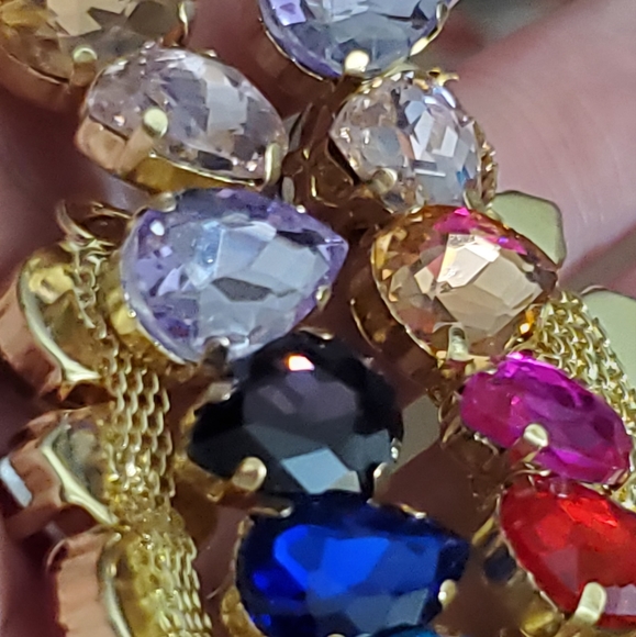 RAINBOW GLASS choker necklace Big stones colorful gold tear drop New gift - Picture 13 of 15